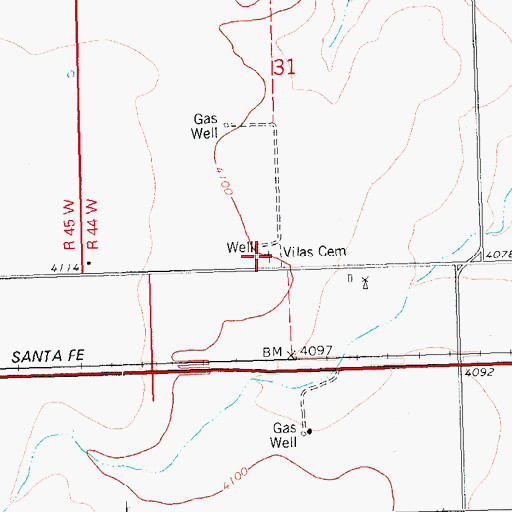 Topographic Map of Vilas Cemetery, CO