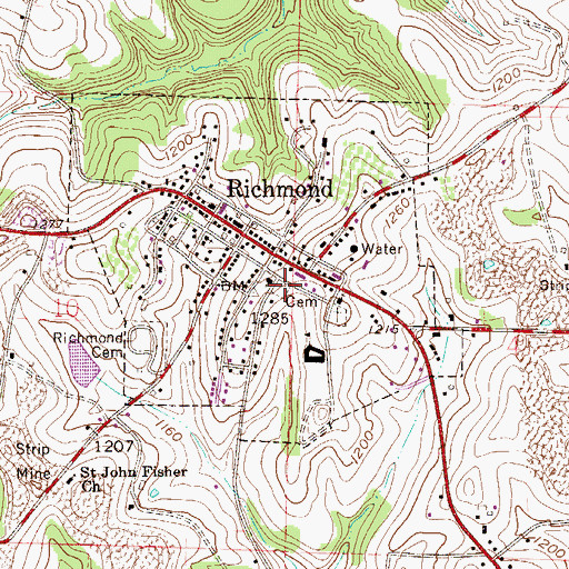 Topographic Map of Richmond Methodist Cemetery, OH