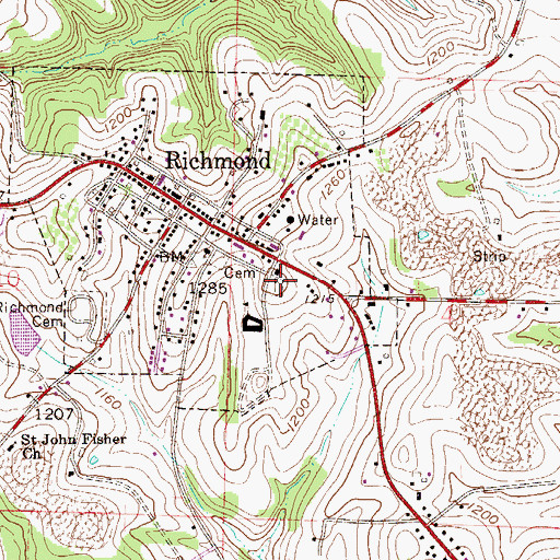 Topographic Map of Richmond United Presbyterian Cemetery, OH