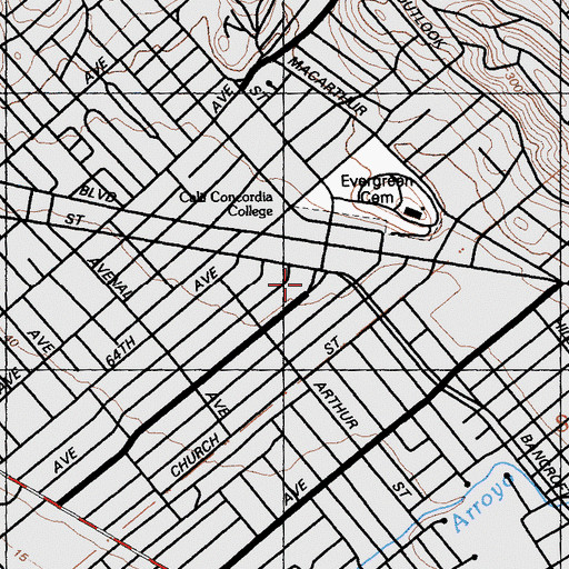 Topographic Map of Calvary Baptist Church, CA