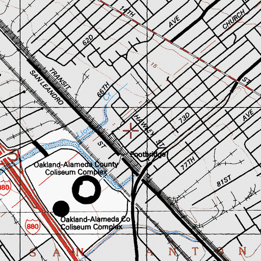 Topographic Map of East Oakland Baptist Church, CA