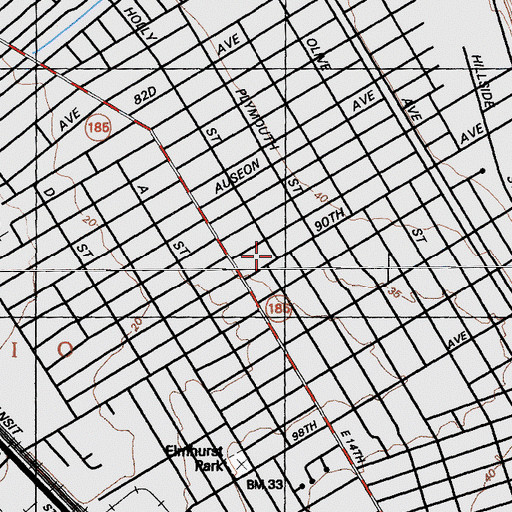 Topographic Map of Elmhurst Baptist Church, CA