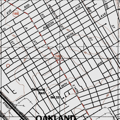 Topographic Map of Elmhurst Christian Church, CA