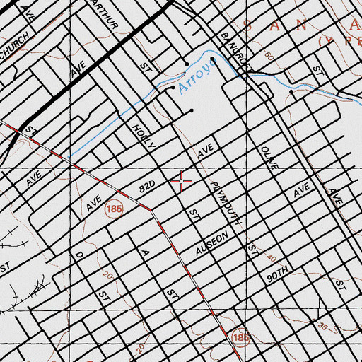 Topographic Map of Elmhurst Methodist Church, CA
