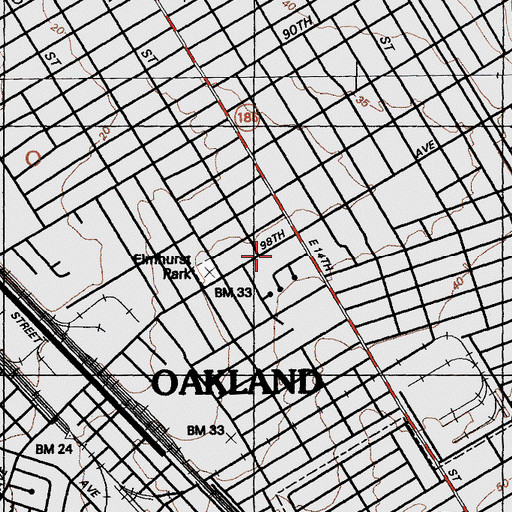 Topographic Map of Elmhurst Presbyterian Church, CA