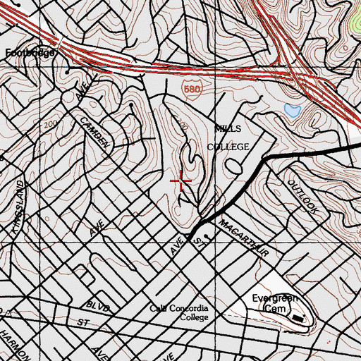 Topographic Map of Ethel Moore Hall, CA