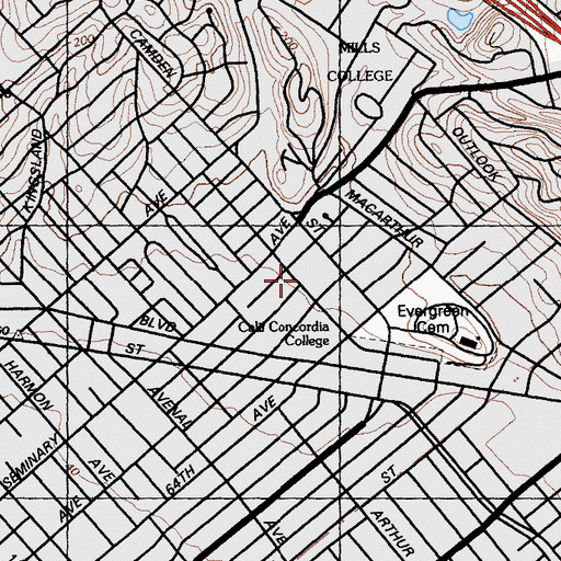 Topographic Map of Evangelical Lutheran Church of Our Redeemer, CA