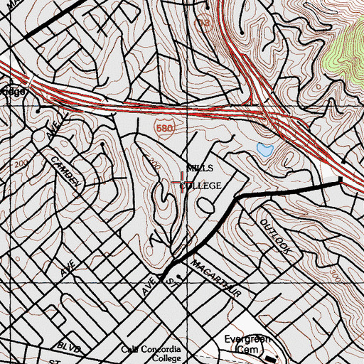 Topographic Map of Lisser Hall, CA