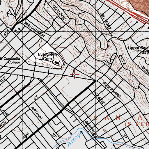 Topographic Map of Pilgrim Temple Community Church, CA