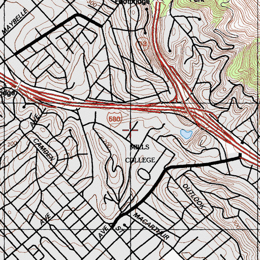 Topographic Map of Warren Olney Hall, CA