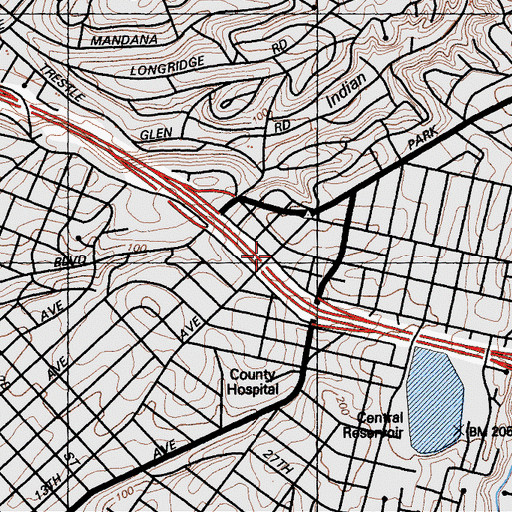 Topographic Map of Oakland Fire Department Station 16, CA