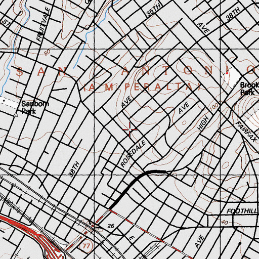 Topographic Map of First Church of God, CA