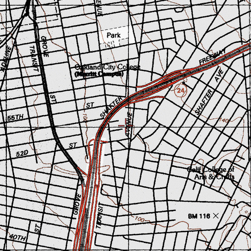 Topographic Map of Golden Gate Baptist Church, CA