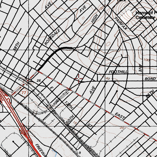 Topographic Map of Melrose Baptist Church, CA