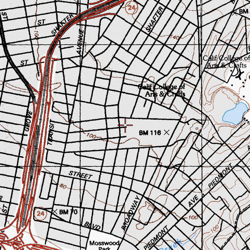 Topographic Map of North Oakland Recreation Center, CA