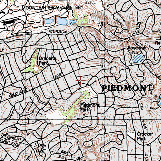 Topographic Map of Piedmont Community Church, CA