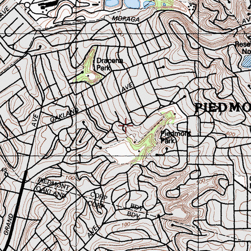Topographic Map of Piedmont Recreation Center, CA
