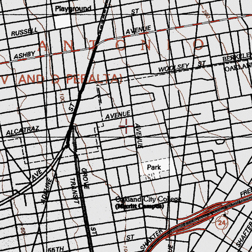 Topographic Map of Shattuck Avenue United Methodist Church, CA