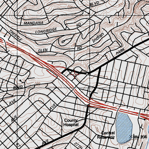 Topographic Map of Temple Beth Jacob, CA