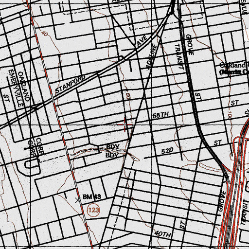 Topographic Map of Bethany Baptist Church, CA