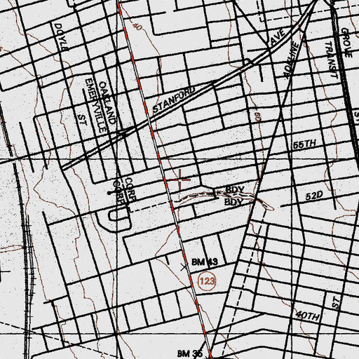 Topographic Map of New Light Baptist Church, CA