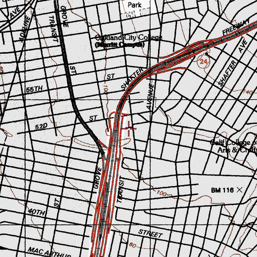 Topographic Map of Verns Shopping Center, CA