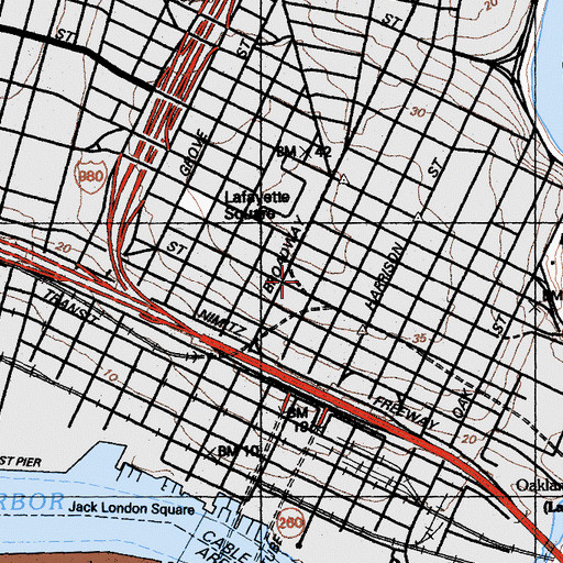 Topographic Map of Oakland Revival Tabernacle, CA