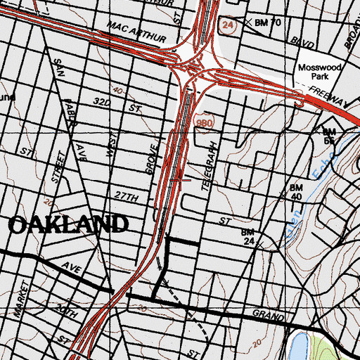 Topographic Map of Bakewell Memorial Building, CA
