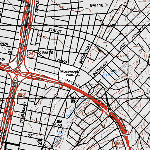 Topographic Map of McArthur-Broadway Shopping Center, CA