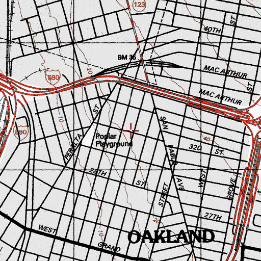 Topographic Map of North Oakland Baptist Church, CA