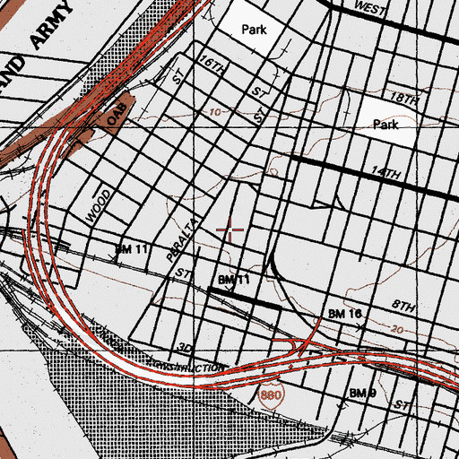 Topographic Map of Center Street Baptist Church, CA