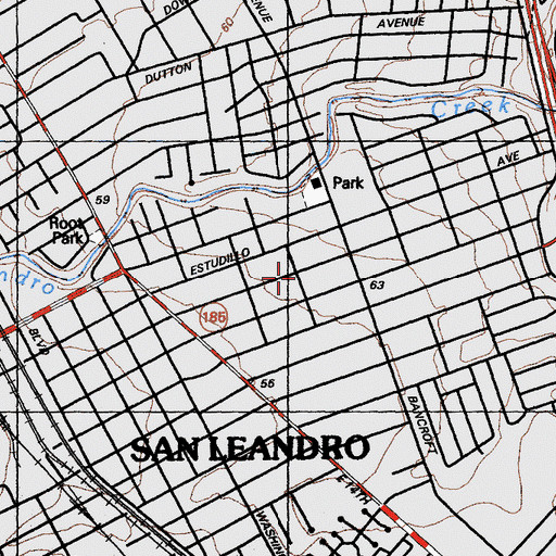 Topographic Map of San Leandro Unity Church, CA