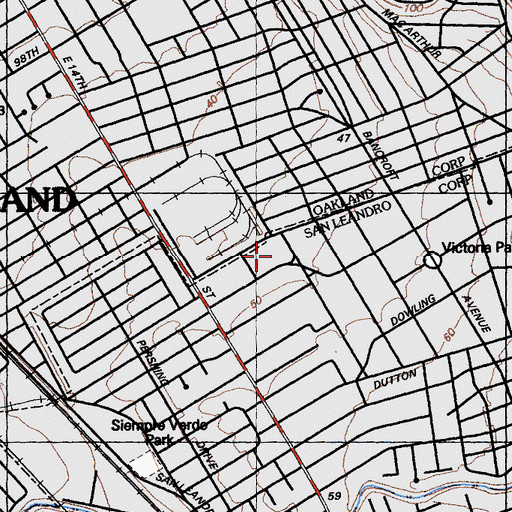 Topographic Map of Saint Peters Lutheran School, CA