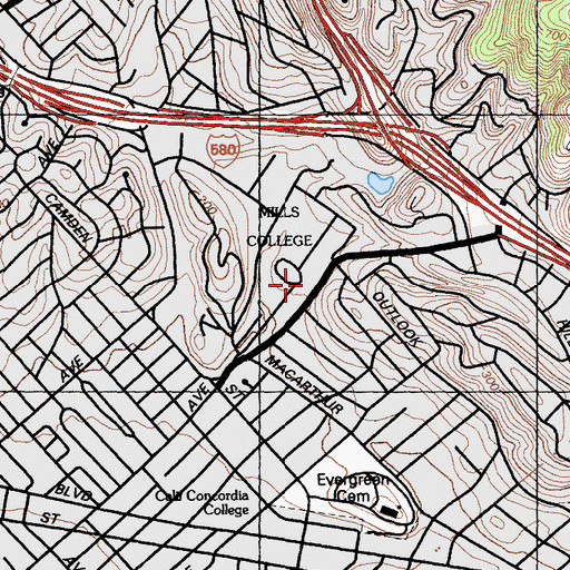 Topographic Map of F W Olin Library, CA