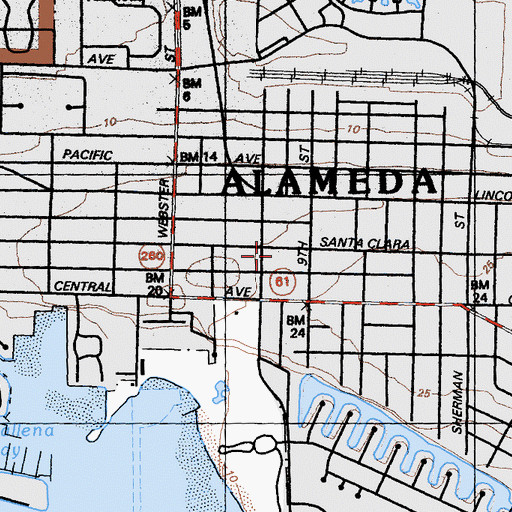 Topographic Map of West End Branch Alameda Free Library, CA