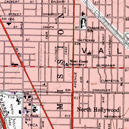 Topographic Map of North Hollywood Branch Boys Club of San Fernando Valley, CA