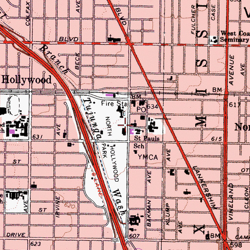 Topographic Map of Saint Pauls First Lutheran Church, CA