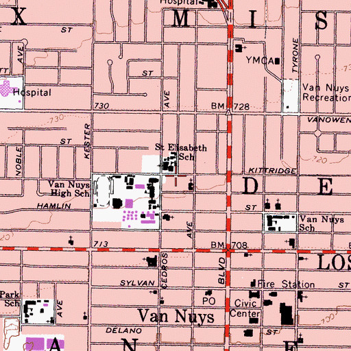 Topographic Map of First Evangelical Lutheran Church, CA