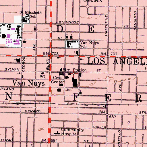 Topographic Map of First United Methodist Church, CA