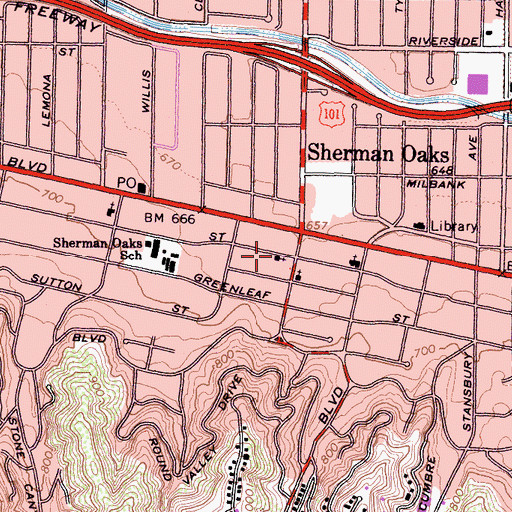 Topographic Map of Little Church of Sherman Oaks, CA