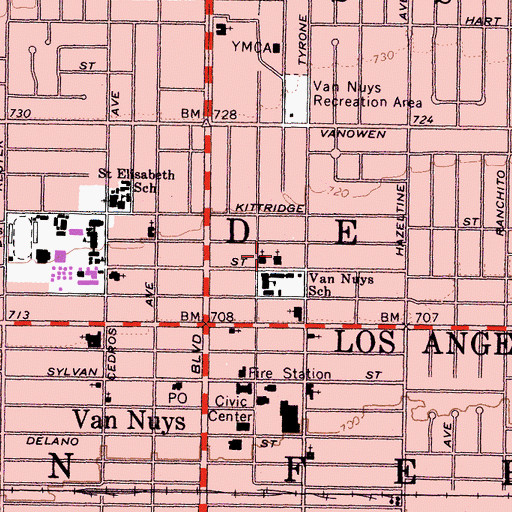 Topographic Map of Van Nuys Missionary Church (historical), CA