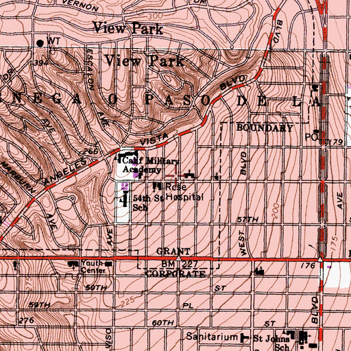 Topographic Map of Angeles Mesa Presbyterian Church, CA