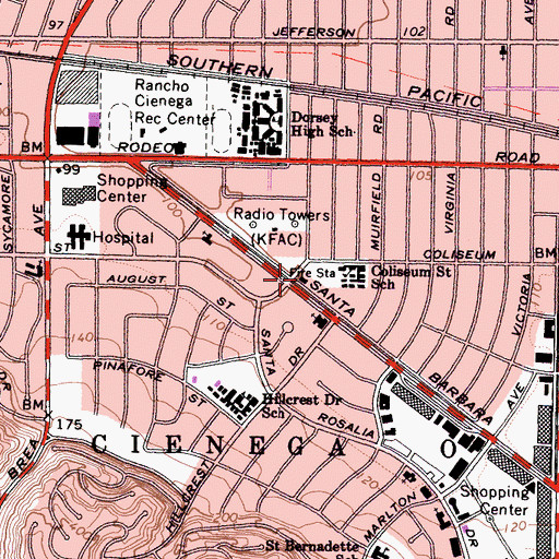 Topographic Map of City of Los Angeles Fire Department Station 94, CA