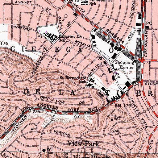 Topographic Map of Marlton Avenue School, CA