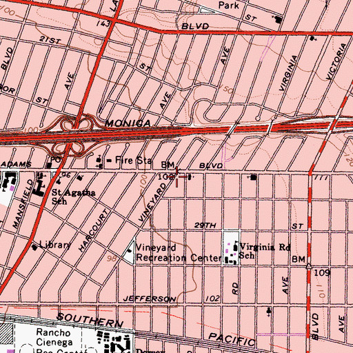 Topographic Map of Southern Missionary Baptist Church, CA