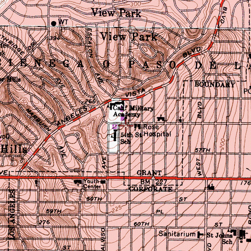 Topographic Map of View Park Church of Christ, CA