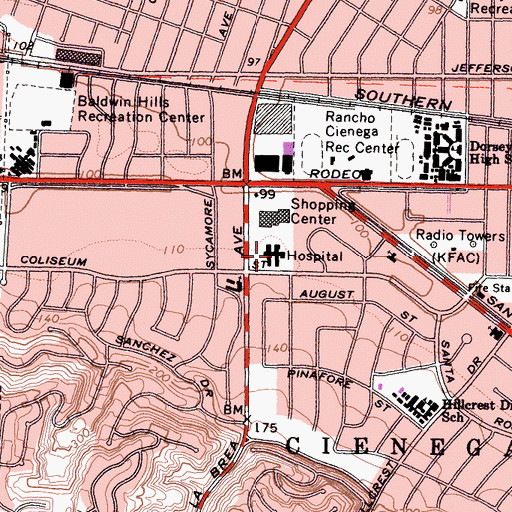 Topographic Map of View Park Community Hospital, CA