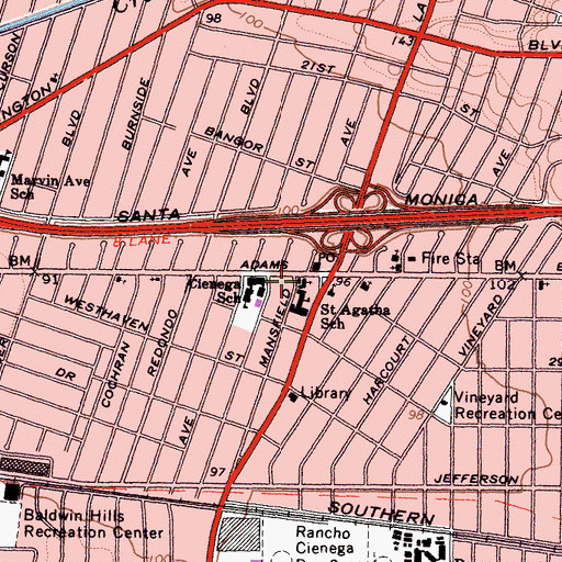 Topographic Map of Saint Agathas Hall, CA