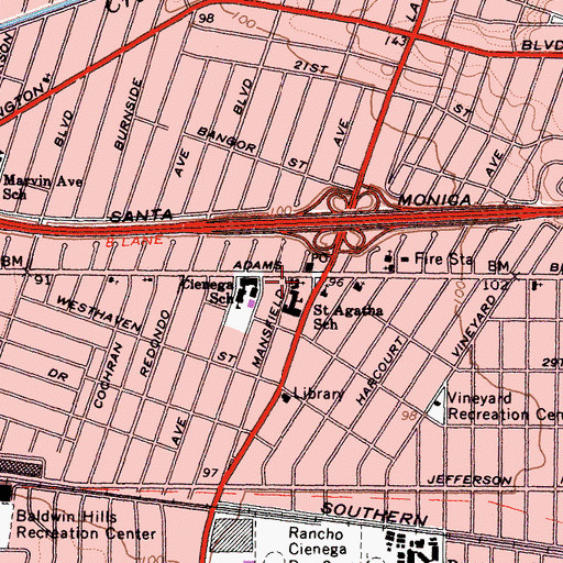 Topographic Map of Saint Agathas Roman Catholic Church, CA