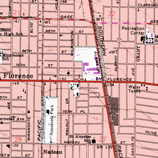 Topographic Map of Florence Methodist Church, CA